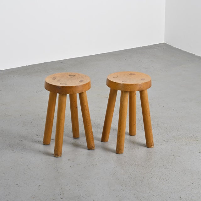 Charlotte Perriand Pine Stools by Charlotte Perriand for Les Arcs, 1960s, Set of 2 For Sale - Image 4 of 10