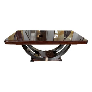 Art Deco Dining Table in Makassar Ebony and Black Lacquer with Gondola Base, 1930 For Sale