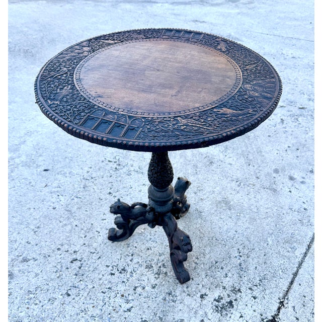 Wood Antique Burmese Round Hand-Carved Side Table For Sale - Image 7 of 12