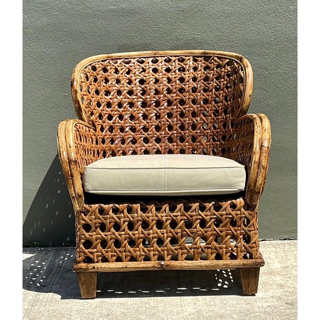 Vintage French Cane Lounge Chair For Sale - Image 4 of 17