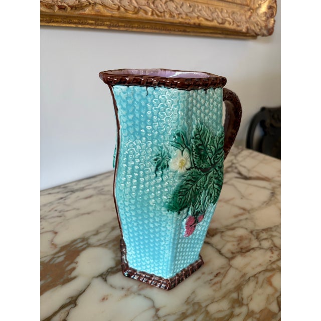 English 1880 English Majolica Hexagonal Pitcher For Sale - Image 3 of 12