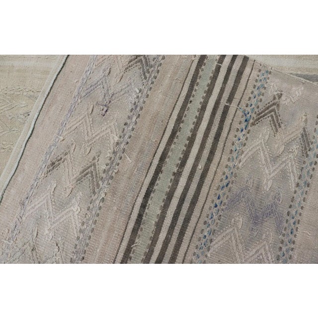 Turkish Flat-Weave Kilim With Tribal Embroideries in Taupe, Tan, Blue-Gray Color For Sale - Image 11 of 11