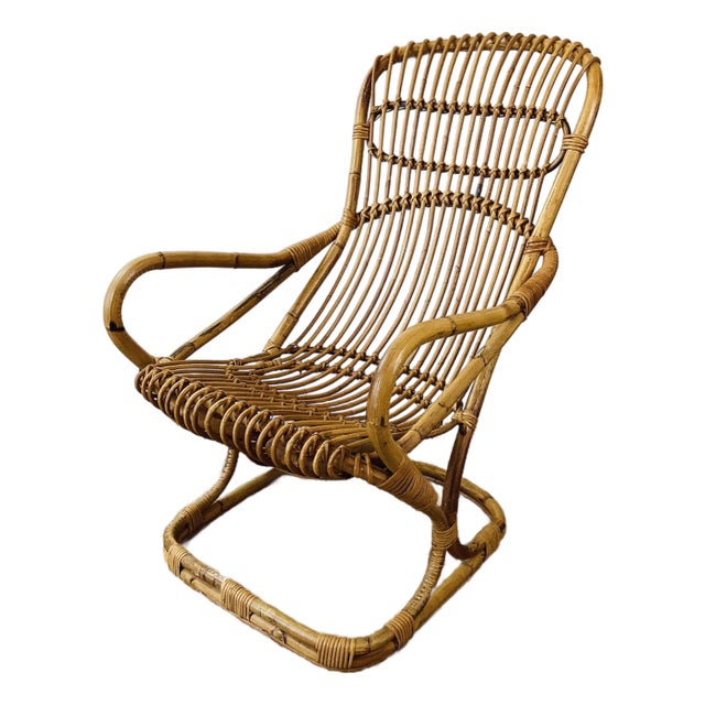 Vintage 1960s Tito Angoli Rattan Chair For Sale