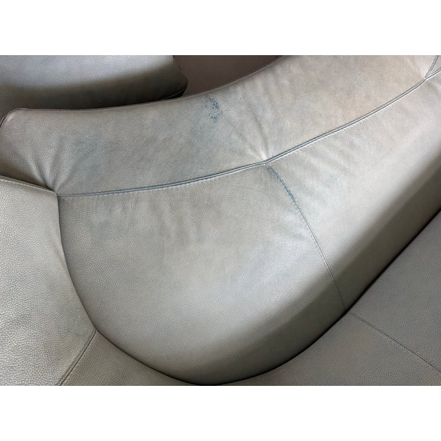 Roche Bobois Curved Leather Sofas in Soft Sage Blue: A Pair For Sale - Image 12 of 12