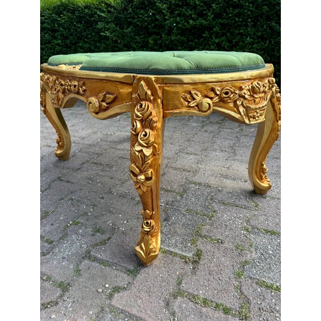 Wood 1980 Italian Baroque Gold Beech Green Velvet Bench - 1 Pc For Sale - Image 7 of 13