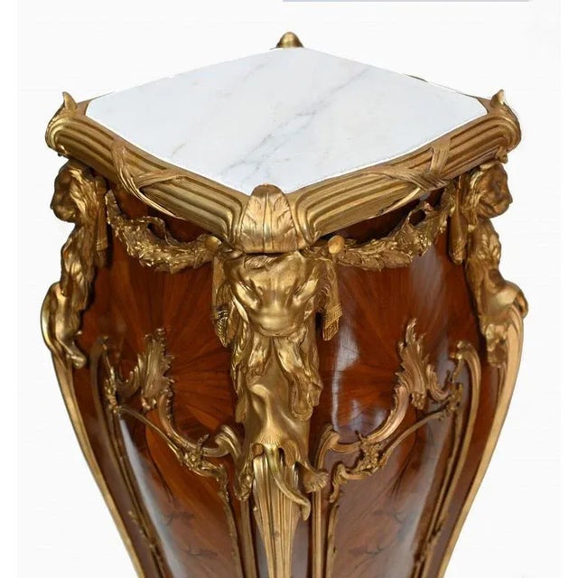 Stone French Empire Tall Tables Linke Pedestal Stands with Inlay Gilt, Set of 2 For Sale - Image 7 of 10