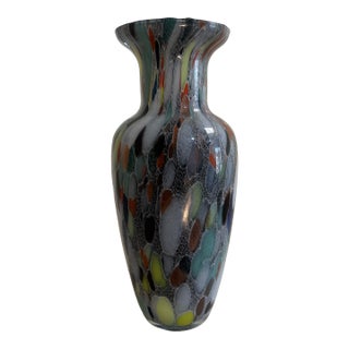 Murano Italy Large Tall 14” Glass Vase Multi-Color Splash Black Marble Pretty! For Sale