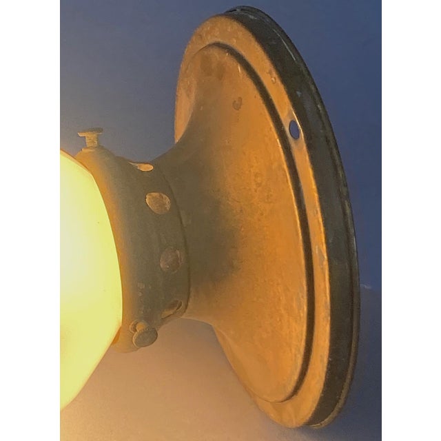 Metal 1910 or Earlier Brass Wall Sconce With White Glass Shade, All Original For Sale - Image 7 of 7