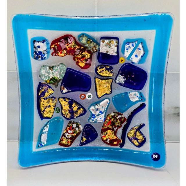 Elevate your vanity or entryway with this vibrant Italian fused art glass catchall dish by Baccerini of Portofino, labeled...