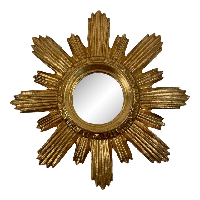 1960s Italian Florentine Radiant Giltwood Sunburst Wall Mirror For Sale