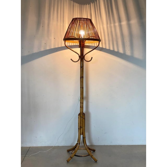 Light Yellow Floor Lamp in Rush and Bamboo, 1970s For Sale - Image 8 of 12