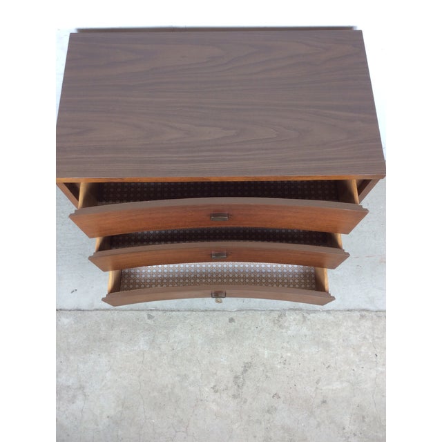 Mid Century Modern Three Drawer Chest With Curved Drawer Fronts and Brass Hardware For Sale - Image 16 of 17