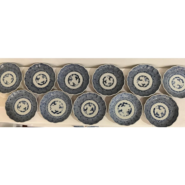 Antique Blue and White Plates - Set of 11 - Scalloped Edge - 8.25" Round - End Edo or Beginning Meiji Period For Sale - Image 18 of 18