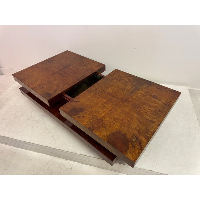 Brown Lacquered Goatskin Sliding Coffee Table, Italy, 1970s For Sale - Image 16 of 18