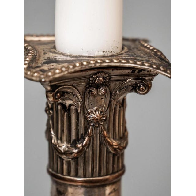 Metal Antique Neoclassical Candlesticks, Set of 2 For Sale - Image 7 of 9