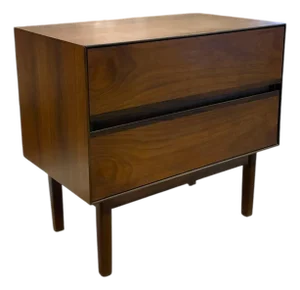 Vintage Mid-Century Modern Walnut-Toned Accent Table With Two Dovetail Drawers