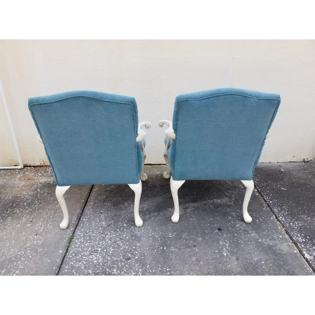 English 1920s Antique Tiffany Blue Upholstered Chairs - a Pair For Sale - Image 3 of 8