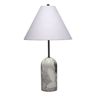 Jamie Young Holt Travertine Table Lamp with Linen Shade For Sale