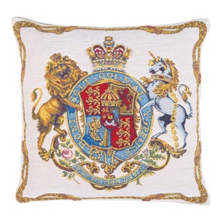 Lion & Unicorn Coat of Arms Tapestry Cushion With Feather Filler - 46 X 46cm For Sale