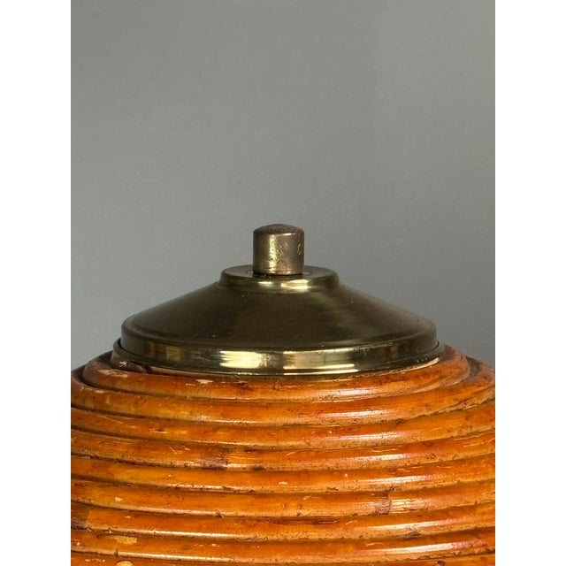 1970s Mid-Century Modern Pencil Reed, Rattan, Bamboo and Brass Mushroom Table Lamp, 1970s For Sale - Image 5 of 17