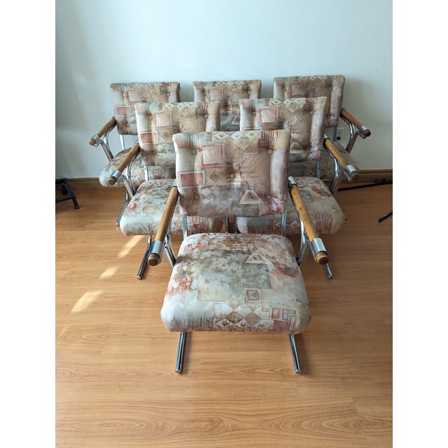MCM Cleo Baldon Style Dining Chairs Set of 6 Chrome & Wood For Sale In Seattle - Image 6 of 8