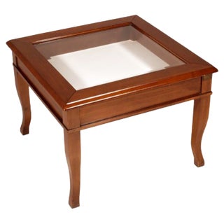 Italian Coffee Table with Opening Beveled Crystal Showcase, 1970s For Sale