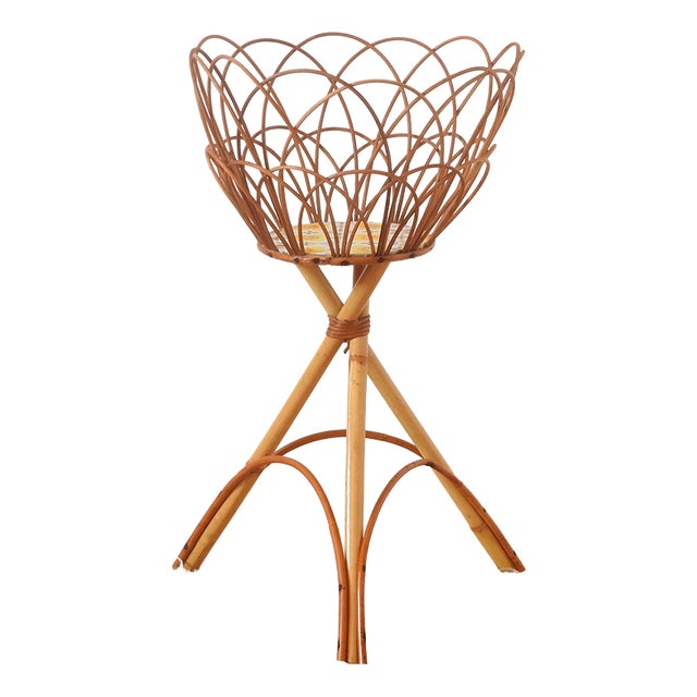 Mid-Century Bamboo Rattan Plant Stand, France, 1960s For Sale