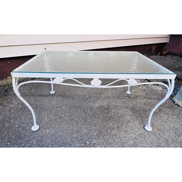 White Vintage 1960s White Wrought Iron Glass Top Coffee Table For Sale - Image 8 of 9