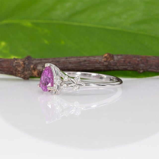 Metal Pink Sapphire Ring With Earth-Mined Diamond Accents: Solid 14k Gold, Size 6.75 For Sale - Image 7 of 9