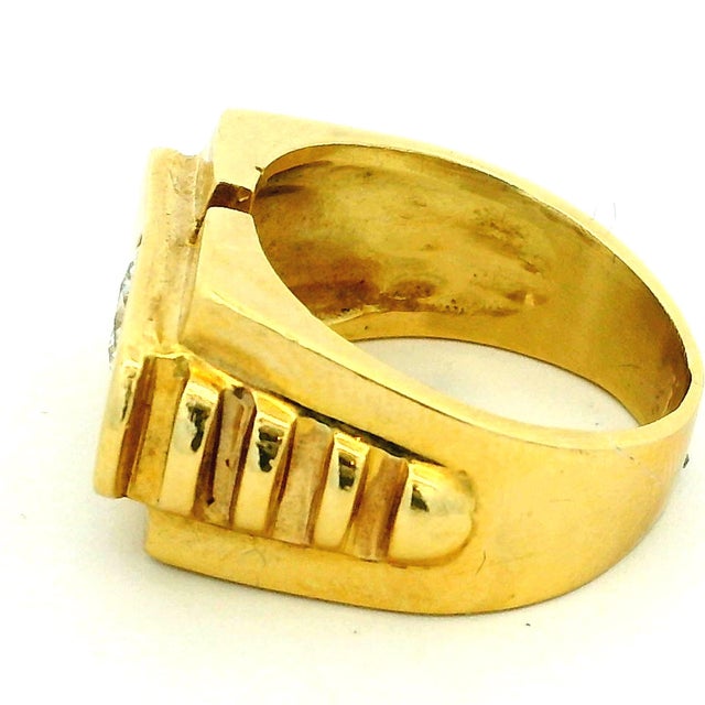 Gold Vintage Modernist 18k Gold Architectural Diamond Ring, Size 8 For Sale - Image 8 of 12