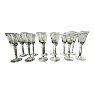 Vintage Etched Fine Cordial Glasses - Set of 12