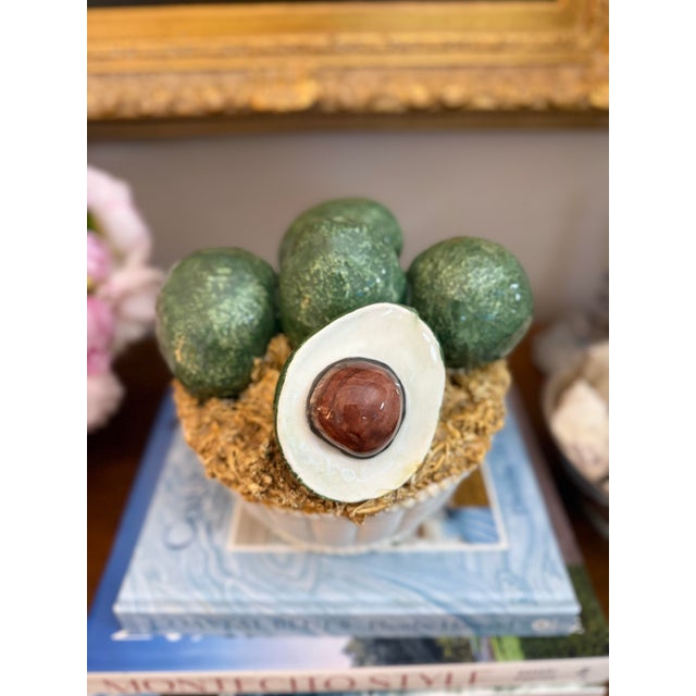 Mid 20th Century Vintage Italian Ceramic Avocado Basket – Handcrafted Majolica Centerpiece For Sale - Image 5 of 8