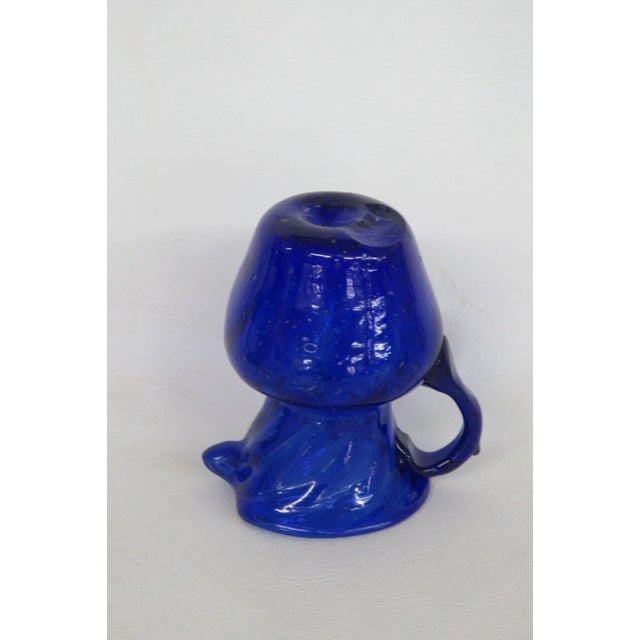 Mid 20th Century Hand Blown Art Glass Mini Pitcher Small Creamer Cobalt Blue Swirl Pattern For Sale - Image 9 of 15