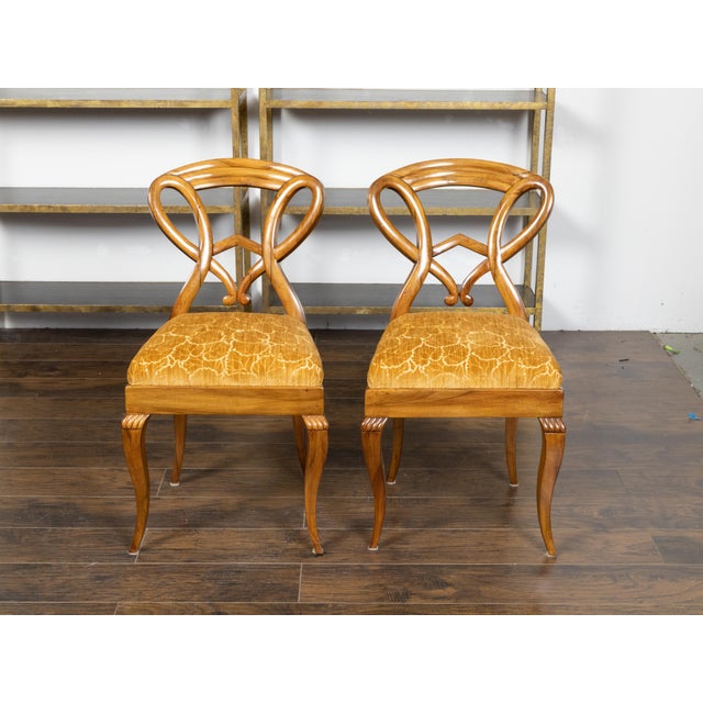19th Century Pair of Austrian Biedermeier 19th Century Side Chairs with Carved Open Backs For Sale - Image 5 of 12