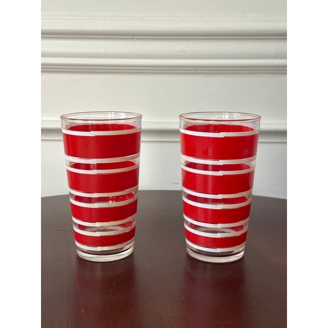 Mid-Century Modern Mid 20th Century Red and White Striped Drinking Glasses — Set of Four For Sale - Image 3 of 12