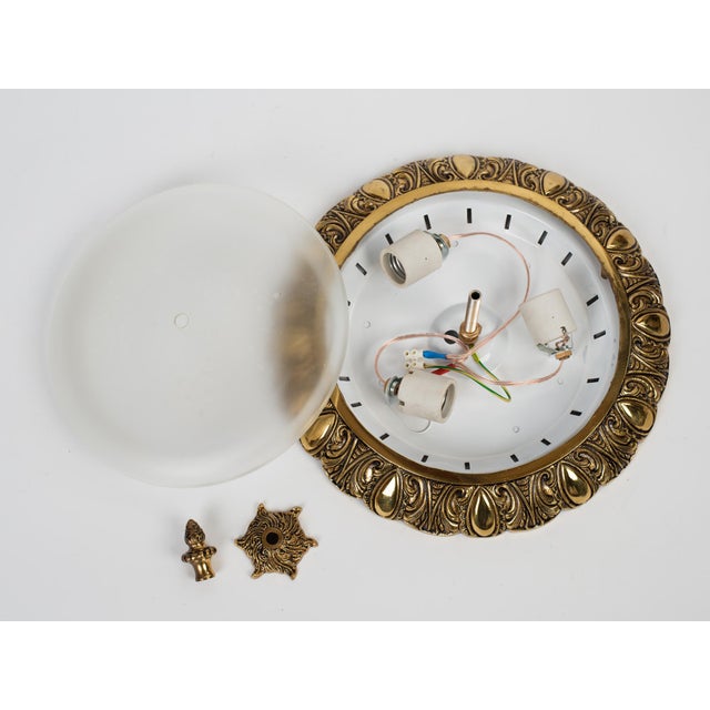 1960s Brass & Frosted Glass Flush Mount Fixture For Sale - Image 6 of 7