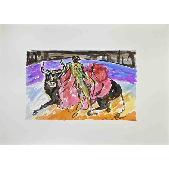Contemporary Arturo Pagano, Corrida de Toros, Watercolor, 1980s For Sale - Image 3 of 3