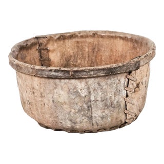 Indian Animal Hide and Wood Large Bucket, Circa 1900 For Sale