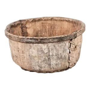 Indian Animal Hide and Wood Large Bucket, Circa 1900