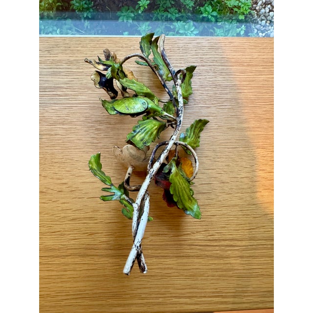 Green Midcentury Italian S. Salvadori Hand Painted Tole Candle Sconce With Pansy Motif For Sale - Image 8 of 10