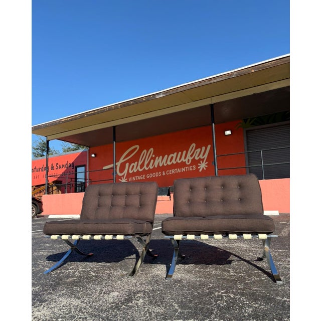 Reupholstered Mid Century Barcelona Style Chair Pair For Sale - Image 14 of 16