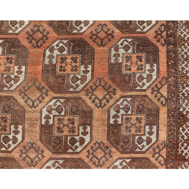 Textile Antique Turkomen Ersari Rug With Gul Design in Orange, Brown 9'7 X 12'10 For Sale - Image 7 of 16