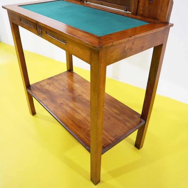 Wooden Vanity Table with Mirror and Green Fabric Top For Sale - Image 9 of 14