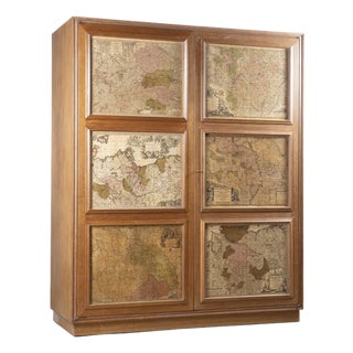 Mid-Century Italian Modern 2-Door Wardrobe with Maps in the style of Maurizio Tempestini, Italy, 1940s For Sale