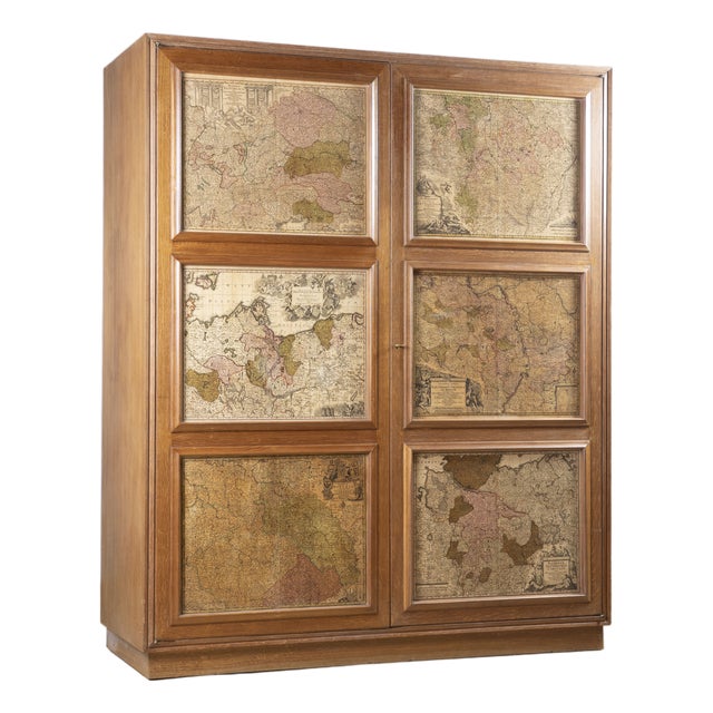 Mid-Century Italian Modern 2-Door Wardrobe with Maps in the style of Maurizio Tempestini, Italy, 1940s For Sale