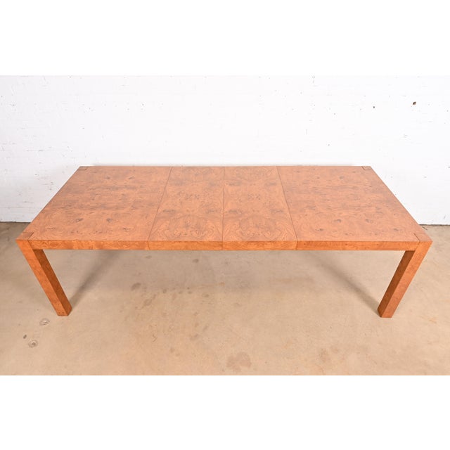 1970s Milo Baughman Style Burl Wood Parsons Extension Dining Table by Lane, Newly Refinished For Sale - Image 5 of 12