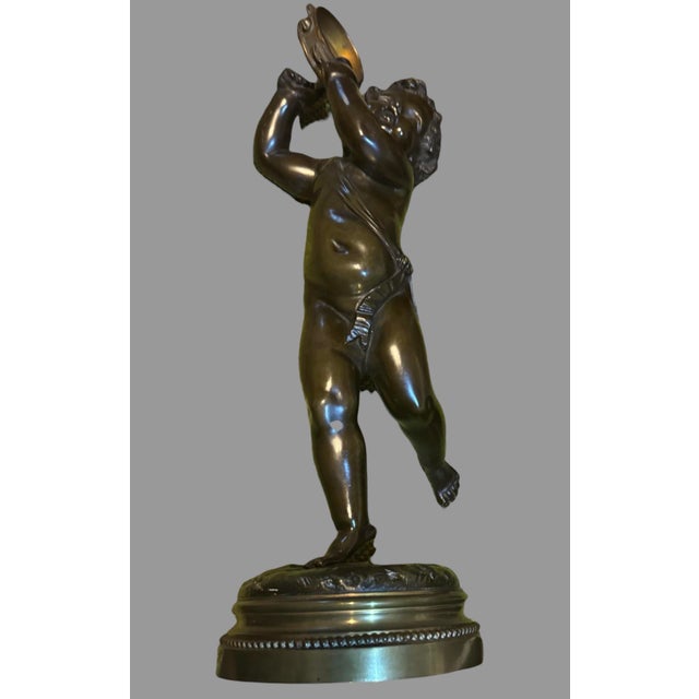 Brown Antique Victorian Clodion 14.5" Figural Bronze Statue Sculpture Musician Playing a Tambourine For Sale - Image 8 of 12