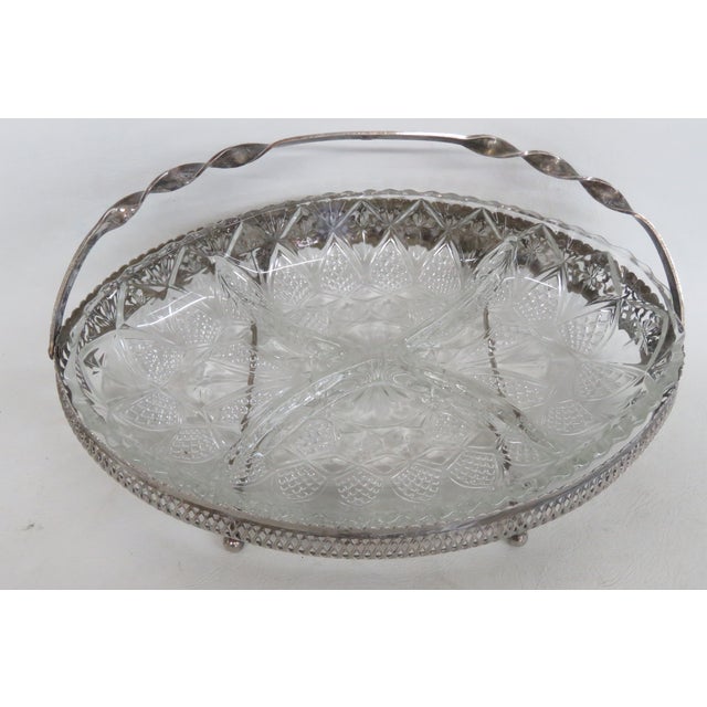 Mid 20th Century Mayell Queen Anne Divided Glass Dish on Footed Silver Plated Handled Stand For Sale - Image 14 of 15