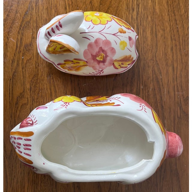 Brick Red Vintage Hand-Painted Faience Rabbit Tureen For Sale - Image 8 of 10