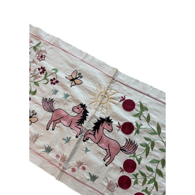 1960s Pink Winged Horse Suzani Wall Hanging For Sale - Image 5 of 6